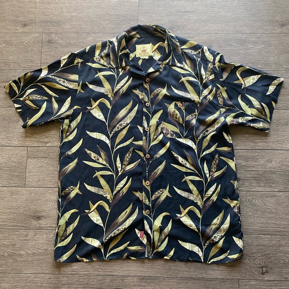 Joe Marlin Vintage Original Outfitters Hawaiian Polo Men’s Large Black And Green - Picture 1 of 6